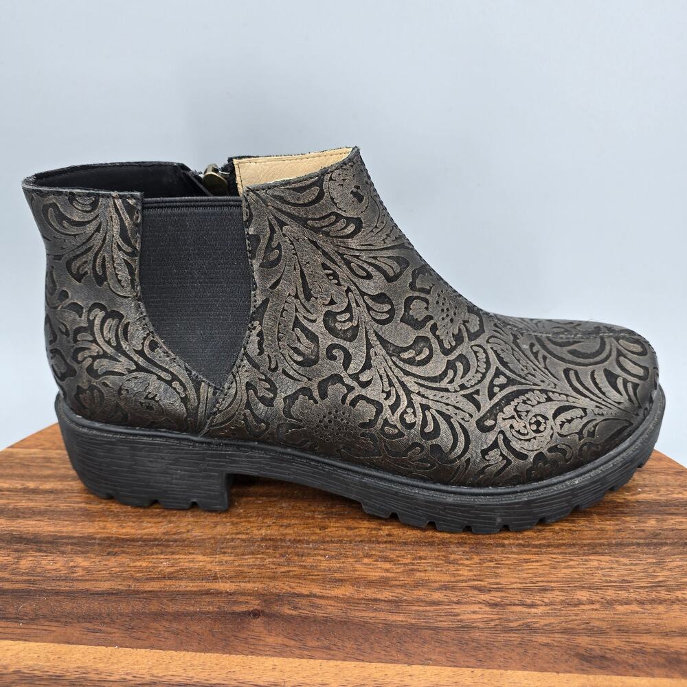 Alegria Boots Womens 8.5 39 Bronze Black Leather Textured Comfort Zip Up Gore